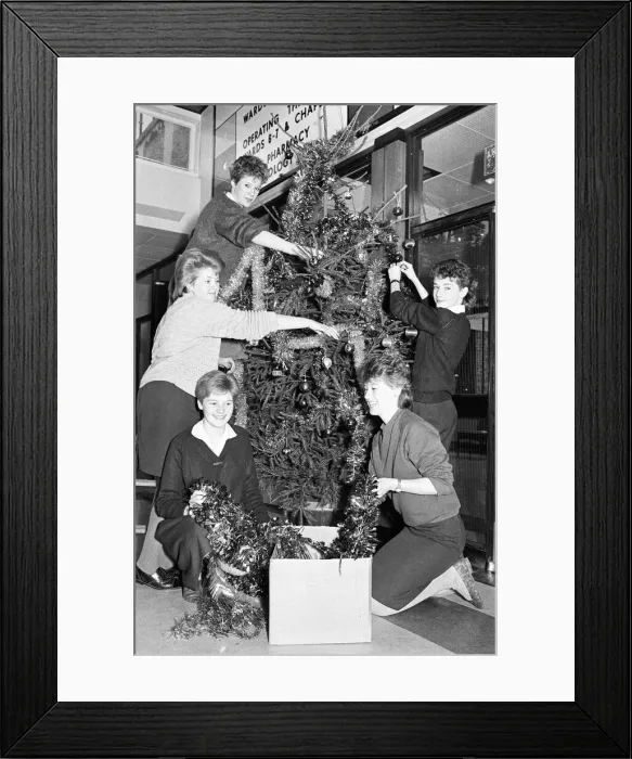 Framed Print : Rawthorpe High School pupils decorating the Christmas Tree in the entrance to St Luke Framed Print : Rawthorpe High School pupils decorating the Christmas Tree in the entrance to St Luke