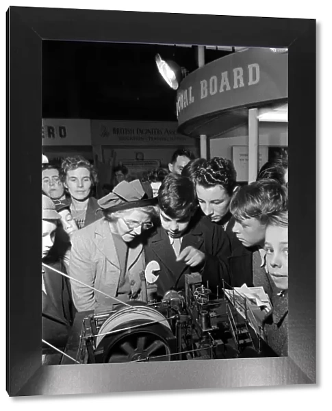 School boys and women at the 1948 Model Engineer Exhibition at Seymour Hall, London