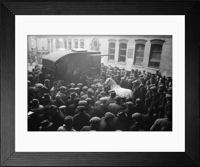Framed Print : Cart and Van Horse Auction, New Kent Road, London, circa December 1947 Framed Print : Cart and Van Horse Auction, New Kent Road, London, circa December 1947