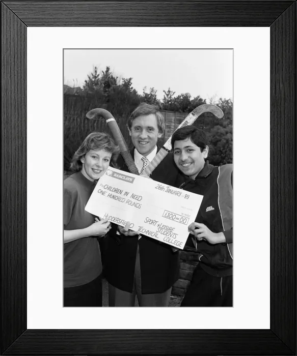 Framed Print : Harry Gration at Leeds Road playing fields to receive a cheque for Children in Need Framed Print : Harry Gration at Leeds Road playing fields to receive a cheque for Children in Need