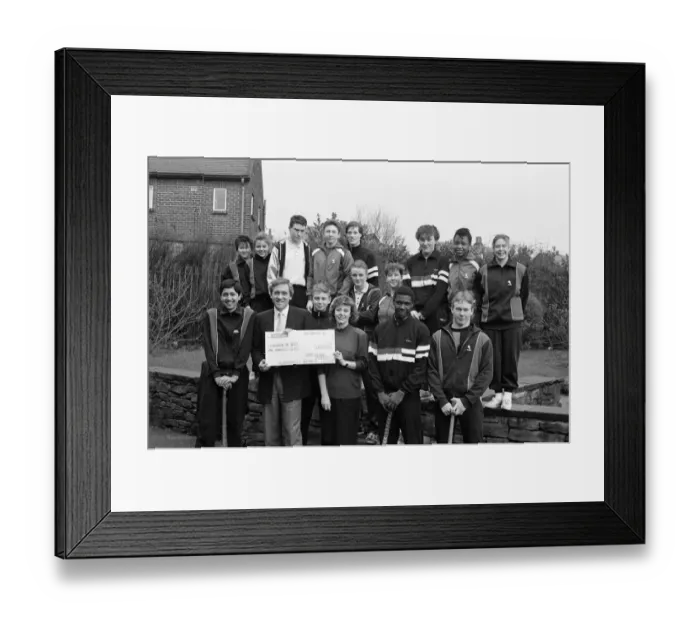 Framed Print : Harry Gration at Leeds Road playing fields to receive a cheque for Children in Need