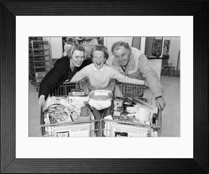 Framed Print : ASDA trolley dash winner Marjorie Stansfield pictured with Susan Wilkinson of ASDA Framed Print : ASDA trolley dash winner Marjorie Stansfield pictured with Susan Wilkinson of ASDA