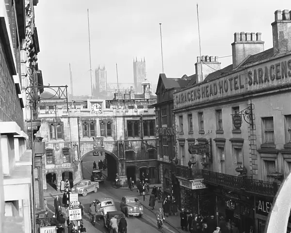 Stonebow Arch in Lincoln. Lincolnshire. 8th January 1953