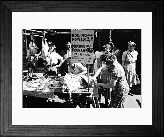 Framed Print : A butchers stall at a market in Whitechapel, East London. Circa 1947 Framed Print : A butchers stall at a market in Whitechapel, East London. Circa 1947