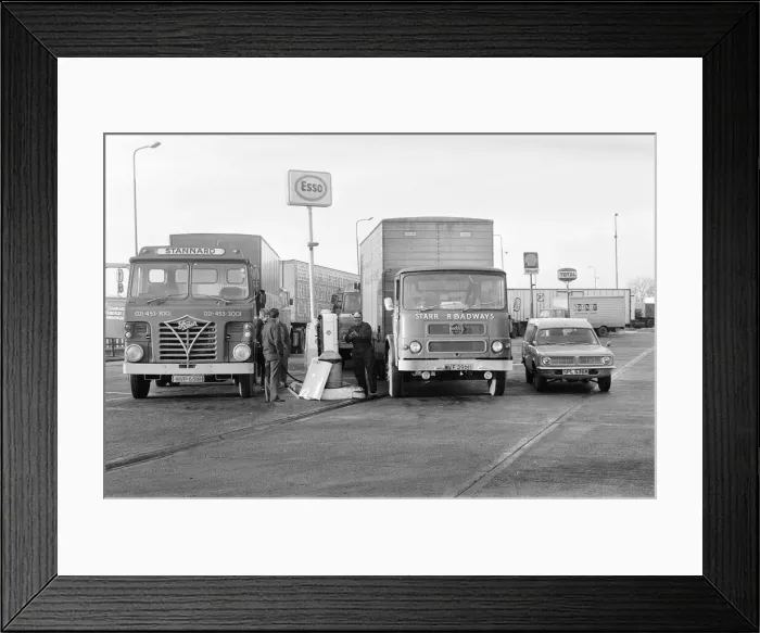 Framed Print : Diesel Fuel Queues, Corley Service Station, Birmingham, Wednesday 12th December 1973 Framed Print : Diesel Fuel Queues, Corley Service Station, Birmingham, Wednesday 12th December 1973