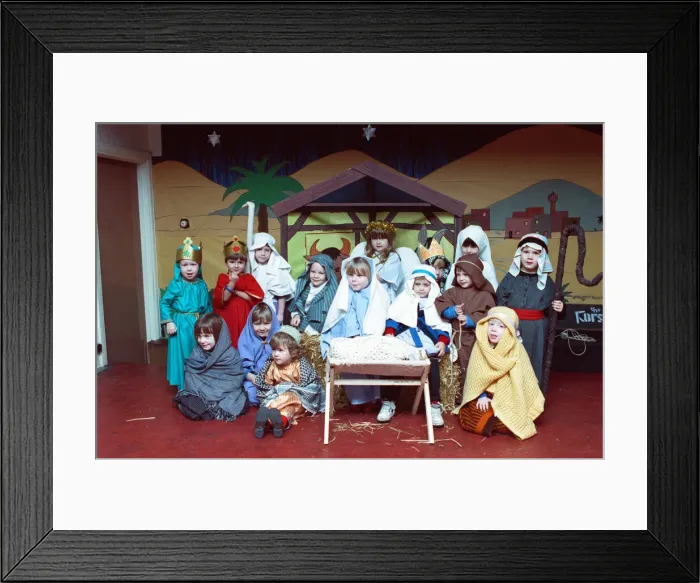 Framed Print : Flockton Playgroup nativity at Flockton WMC. 5th December 1991