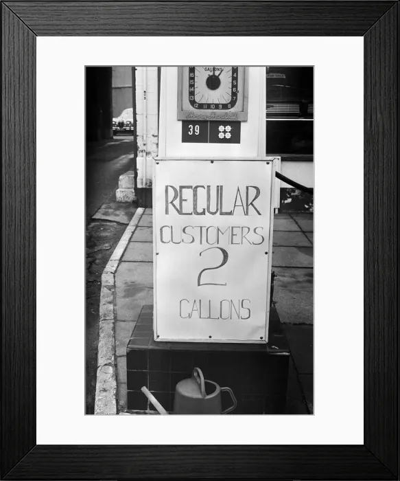 Framed Print : Fuel Shortages and Fuel Rationing Signs, Bearwood, Birmingham, Tuesday 4th December 1973 Framed Print : Fuel Shortages and Fuel Rationing Signs, Bearwood, Birmingham, Tuesday 4th December 1973