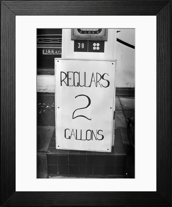 Framed Print : Fuel Shortages and Fuel Rationing Signs, Bearwood, Birmingham, Tuesday 4th December 1973 Framed Print : Fuel Shortages and Fuel Rationing Signs, Bearwood, Birmingham, Tuesday 4th December 1973