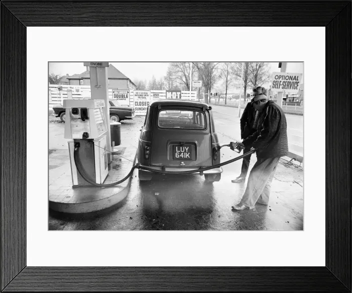Framed Print : Fuel Rationing, customers limited to two gallons, Bearwood, Birmingham