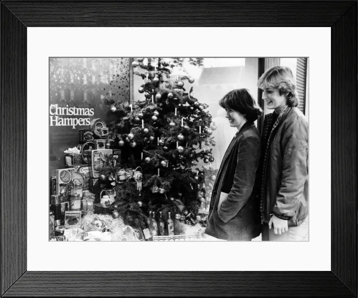 Framed Print : Christmas Hampers, on sale at Howells Department Store, Cardiff, Wales, 21st October 1982