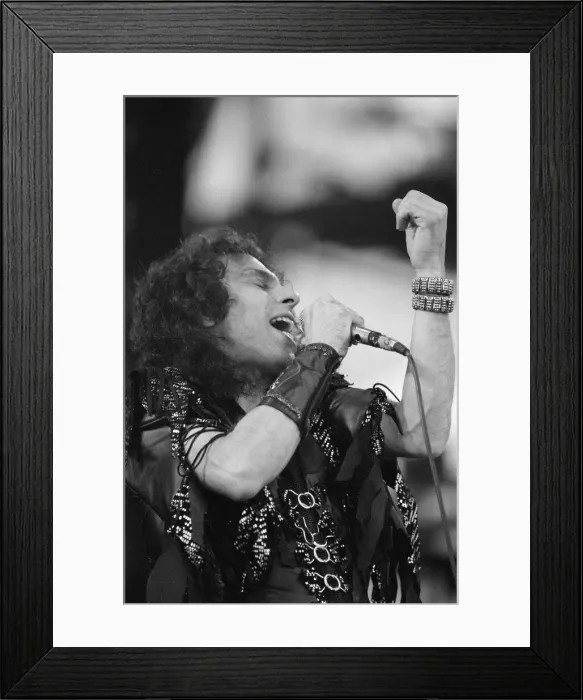 Framed Print : Singer Ronnie James Dio performing at Donnington Festival of Rock. 22nd August 1987 Framed Print : Singer Ronnie James Dio performing at Donnington Festival of Rock. 22nd August 1987