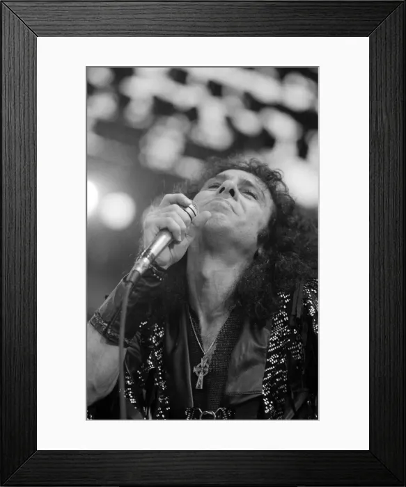 Framed Print : Singer Ronnie James Dio performing at Donnington Festival of Rock. 22nd August 1987 Framed Print : Singer Ronnie James Dio performing at Donnington Festival of Rock. 22nd August 1987