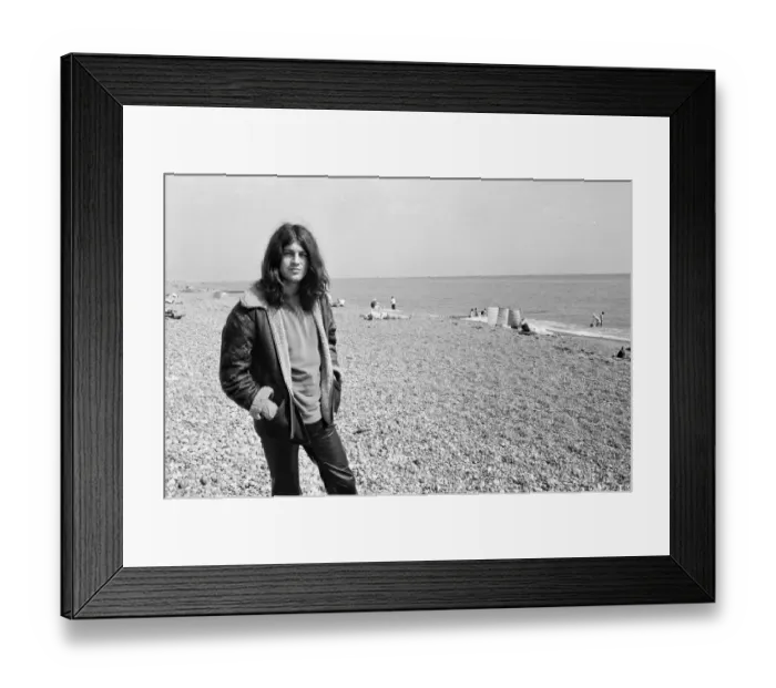 Framed Print : Ian Gillan, lead singer of the Deep Purple rock group, pictured on the beach in Brighton