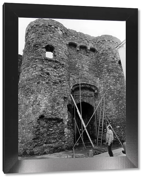 Closed gateway at Carmarthen Castle, Wales, 22nd January 1985