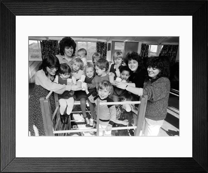 Framed Print : Milnsbridge playgroup celebrate their first anniversary with the purchase of a new Framed Print : Milnsbridge playgroup celebrate their first anniversary with the purchase of a new