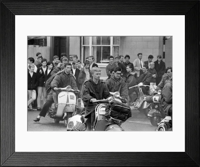Framed Print : The mods and rockers were two conflicting British youth subcultures of the early to