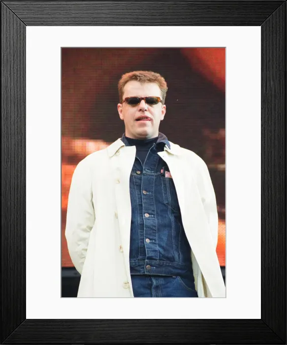 Framed Print : Suggs, lead singer of British ska group Madness, performing at Party in the Park at Hyde Framed Print : Suggs, lead singer of British ska group Madness, performing at Party in the Park at Hyde