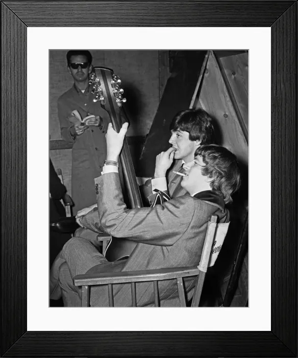Framed Print : The Beatles pose for pictures during filming of A Hard Day Framed Print : The Beatles pose for pictures during filming of A Hard Day