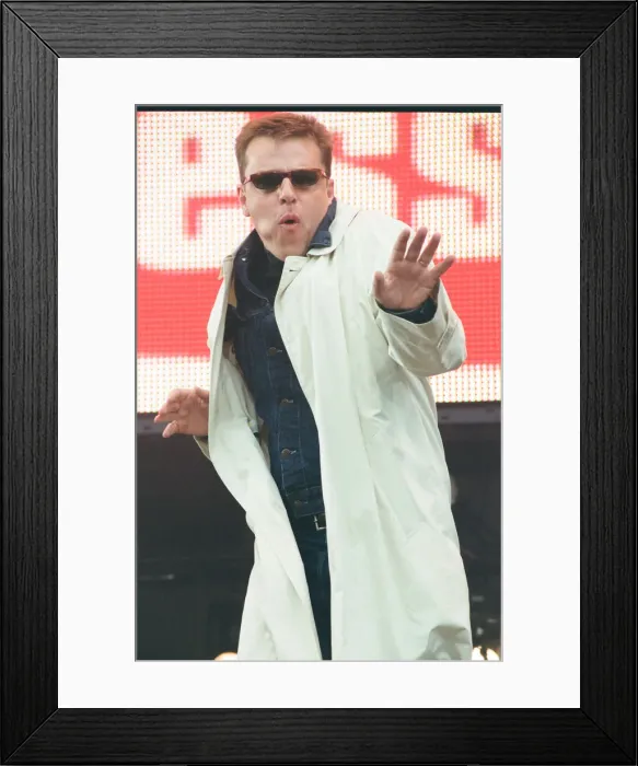 Framed Print : Suggs, lead singer of British ska group Madness, performing at Party in the Park at Hyde Framed Print : Suggs, lead singer of British ska group Madness, performing at Party in the Park at Hyde