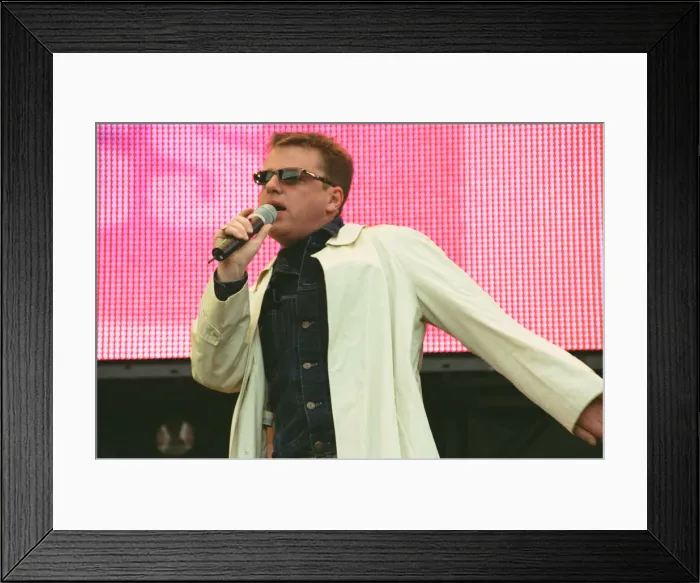 Framed Print : Suggs, lead singer of British ska group Madness, performing at Party in the Park at Hyde Framed Print : Suggs, lead singer of British ska group Madness, performing at Party in the Park at Hyde