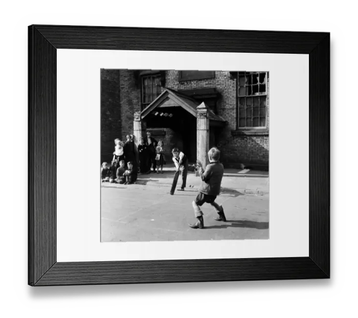 Framed Print : Children playing cricket in a back street in Sunderland