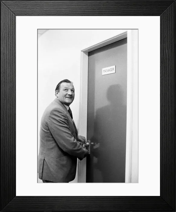 Framed Print : Bob Paisley at Anfield after taking over as Liverpool manager following the resignation Framed Print : Bob Paisley at Anfield after taking over as Liverpool manager following the resignation