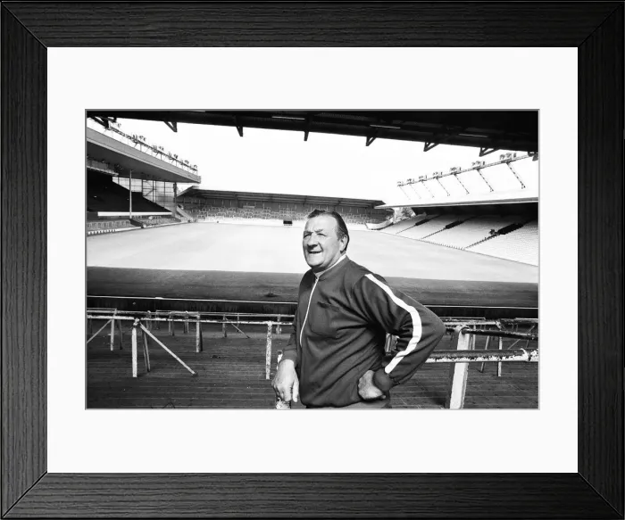 Framed Print : Bob Paisley at Anfield after taking over as Liverpool manager following the resignation Framed Print : Bob Paisley at Anfield after taking over as Liverpool manager following the resignation