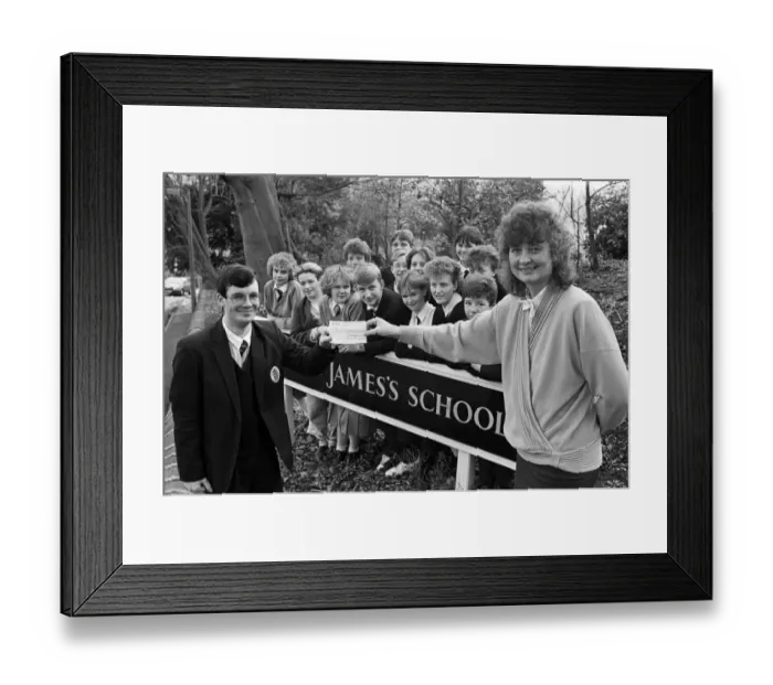 Framed Print : Pupils of King James School Almondbury present a cheque for £150 Framed Print : Pupils of King James School Almondbury present a cheque for £150