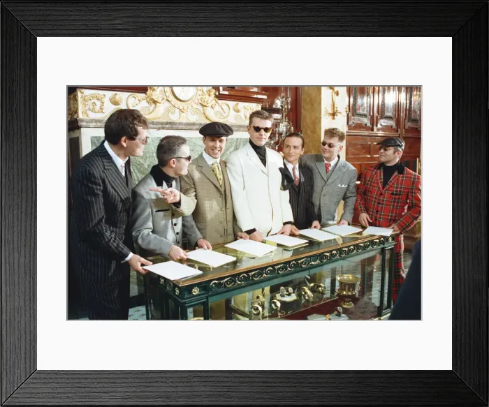 Framed Print : British ska group Madness pose at a photocall. 7th August 1992 Framed Print : British ska group Madness pose at a photocall. 7th August 1992