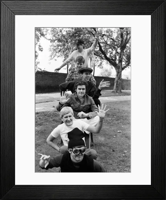 Framed Print : British ska group Madness pose shortly before celebrating their fifth year of success