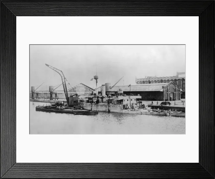 Framed Print : One of the Royal Navy Humber class river monitors seen here tied up to the quayside in Framed Print : One of the Royal Navy Humber class river monitors seen here tied up to the quayside in