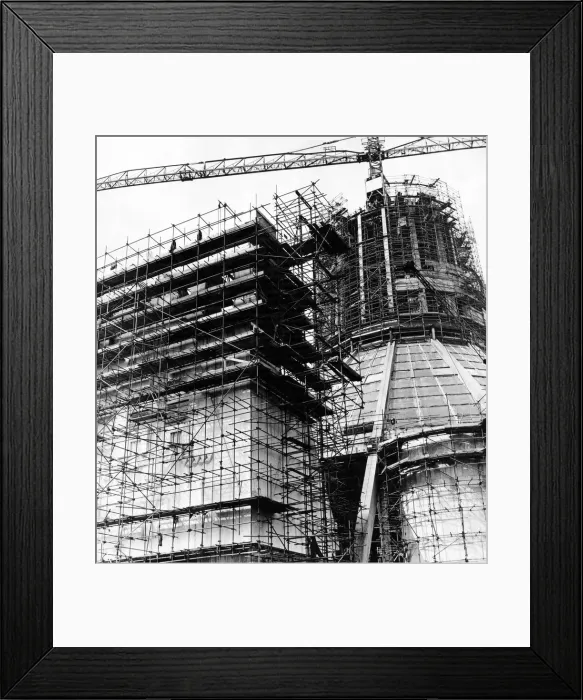 Framed Print : In a web of steel scaffolding, the main entrance to the Liverpool Metropolitan Cathedral Framed Print : In a web of steel scaffolding, the main entrance to the Liverpool Metropolitan Cathedral