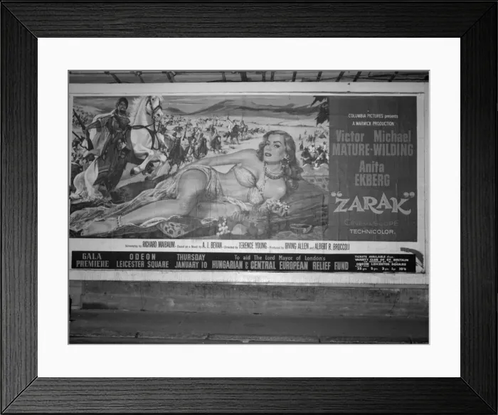 Framed Print : A film poster featuring actress Anita Ekberg in the motion picture Zarak was described as