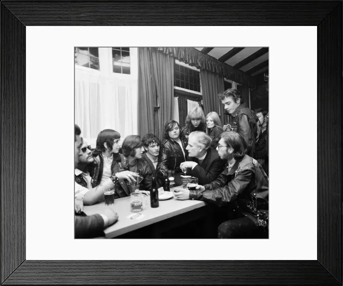 Framed Print : Youth Culture - Rockers Hells Angels Bikers The Bishop of Southwark with a group
