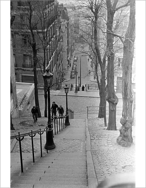 Parisians climb the steps near Montmartre in Paris, 1951