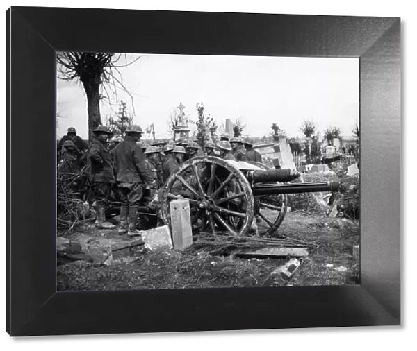 First Battle of Scarpe. Members of a British artillery company seen here positioning an