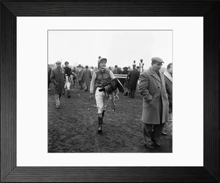 Framed Print : Jockey Terry Biddlecombe at Warwick Races after the second race. 12th February 1965