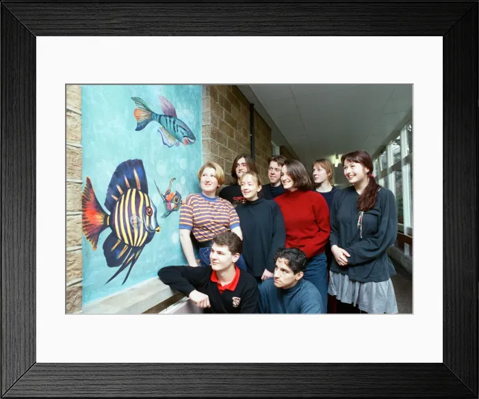 Framed Print : Huddersfield New College pupils are pictured by the mural they spent six months painting