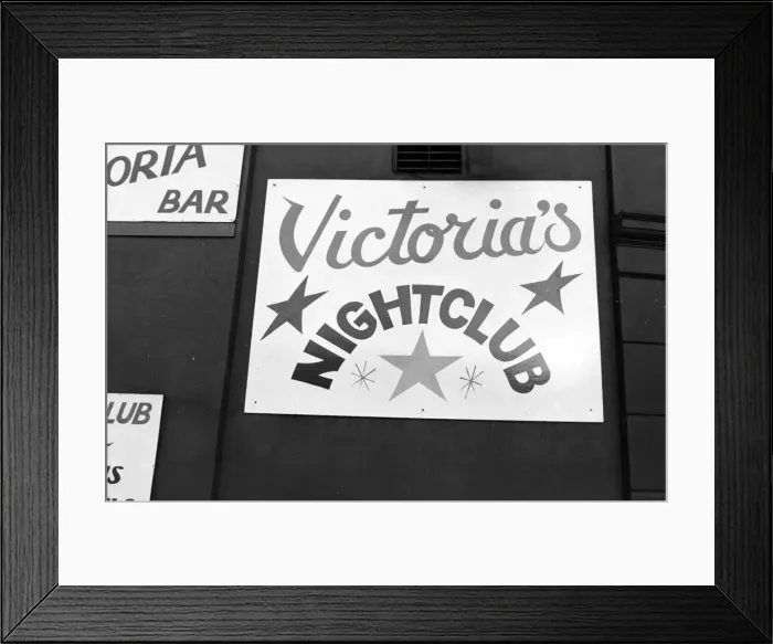 Framed Print : A sign for Victorias Nightclub in Gateshead, Tyne and Wear. Circa 1985 Framed Print : A sign for Victorias Nightclub in Gateshead, Tyne and Wear. Circa 1985