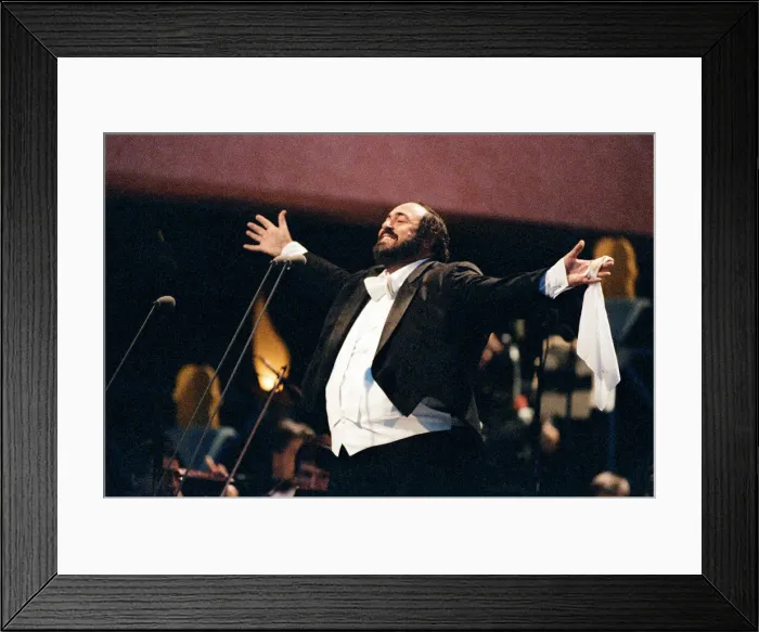 Framed Print : Luciano Pavarotti, the Italian operatic tenor, singing at an outdoor concert in Framed Print : Luciano Pavarotti, the Italian operatic tenor, singing at an outdoor concert in