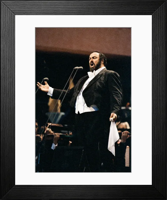 Framed Print : Luciano Pavarotti, the Italian operatic tenor, singing at an outdoor concert in Framed Print : Luciano Pavarotti, the Italian operatic tenor, singing at an outdoor concert in