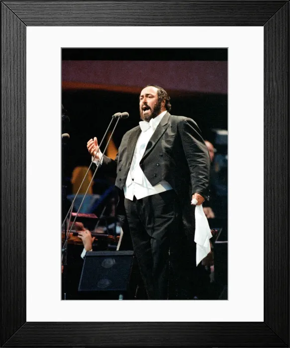 Framed Print : Luciano Pavarotti, the Italian operatic tenor, singing at an outdoor concert in Framed Print : Luciano Pavarotti, the Italian operatic tenor, singing at an outdoor concert in