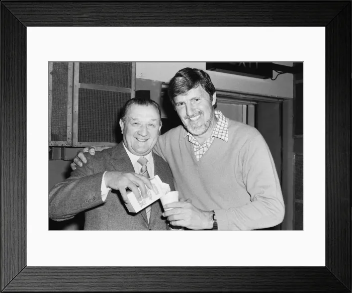 Framed Print : Liverpool manager Bob Paisley with BBC television presenter Jimmy Hill Framed Print : Liverpool manager Bob Paisley with BBC television presenter Jimmy Hill