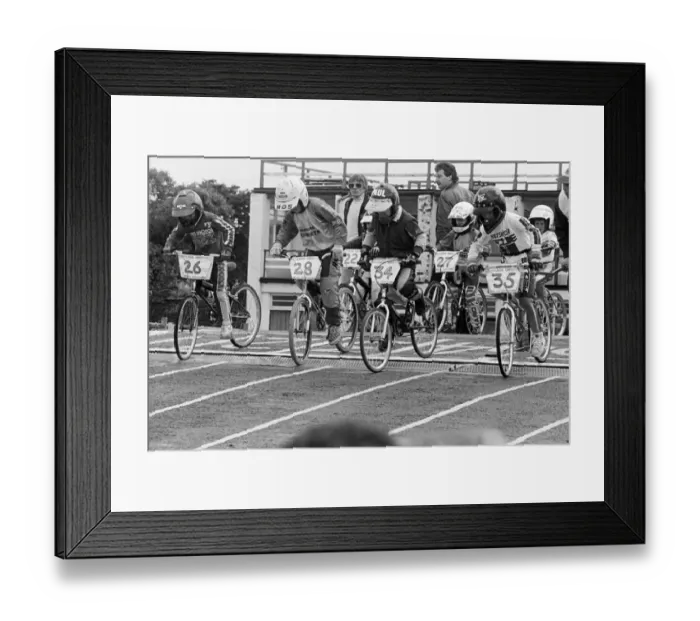 Framed Print : BMX contest, final races at Redcar Racecourse, sponsored by Lada Cars