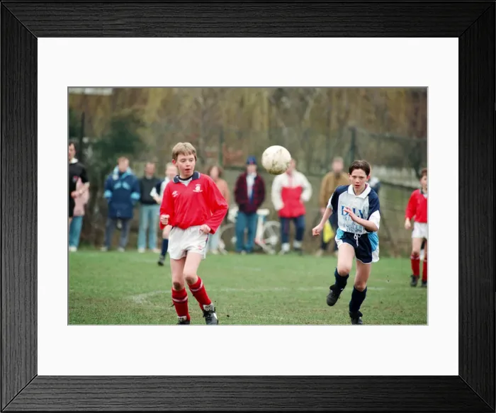 Framed Print : Kader (Blue) v Marton (Red), Under 12s league cup semi final. 7th March 1993 Framed Print : Kader (Blue) v Marton (Red), Under 12s league cup semi final. 7th March 1993