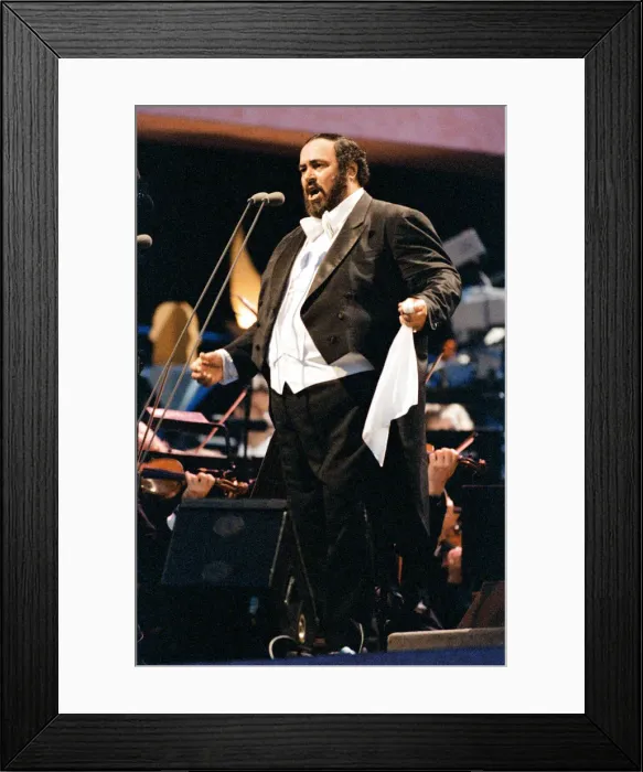 Framed Print : Luciano Pavarotti, the Italian operatic tenor, singing at an outdoor concert in Framed Print : Luciano Pavarotti, the Italian operatic tenor, singing at an outdoor concert in