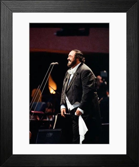 Framed Print : Luciano Pavarotti, the Italian operatic tenor, singing at an outdoor concert in Framed Print : Luciano Pavarotti, the Italian operatic tenor, singing at an outdoor concert in