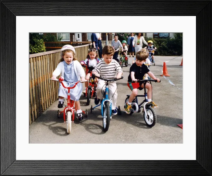 Framed Print : Pupils of Holy Rosary Nursery School, Billingham, taking part in a sponsored trike ride Framed Print : Pupils of Holy Rosary Nursery School, Billingham, taking part in a sponsored trike ride