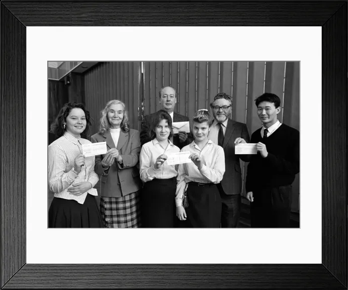 Framed Print : Cheques are presented to charity representatives at All Saints RC High School Framed Print : Cheques are presented to charity representatives at All Saints RC High School