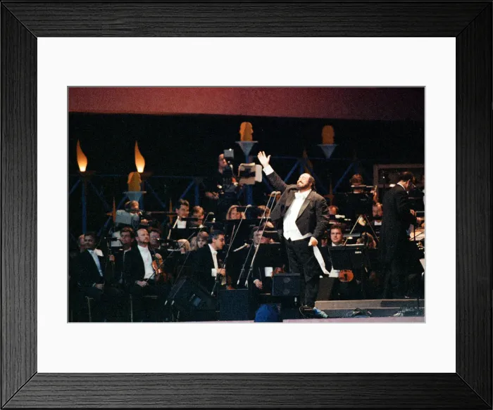 Framed Print : Luciano Pavarotti, the Italian operatic tenor, singing at an outdoor concert in Framed Print : Luciano Pavarotti, the Italian operatic tenor, singing at an outdoor concert in